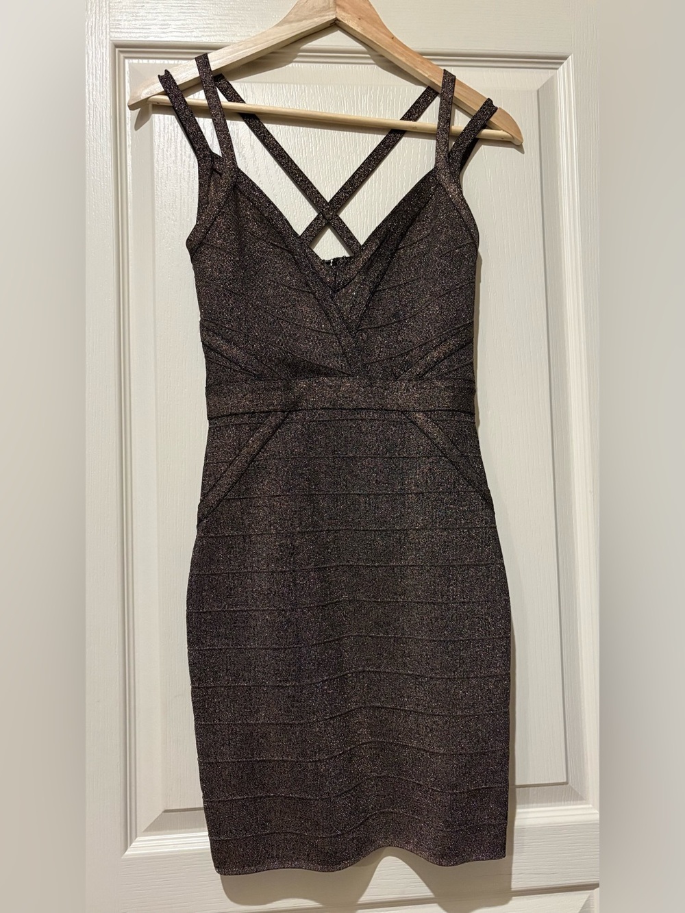 Guess Metallic Brown Crossback Bodycon Dress - Picture 3 of 7